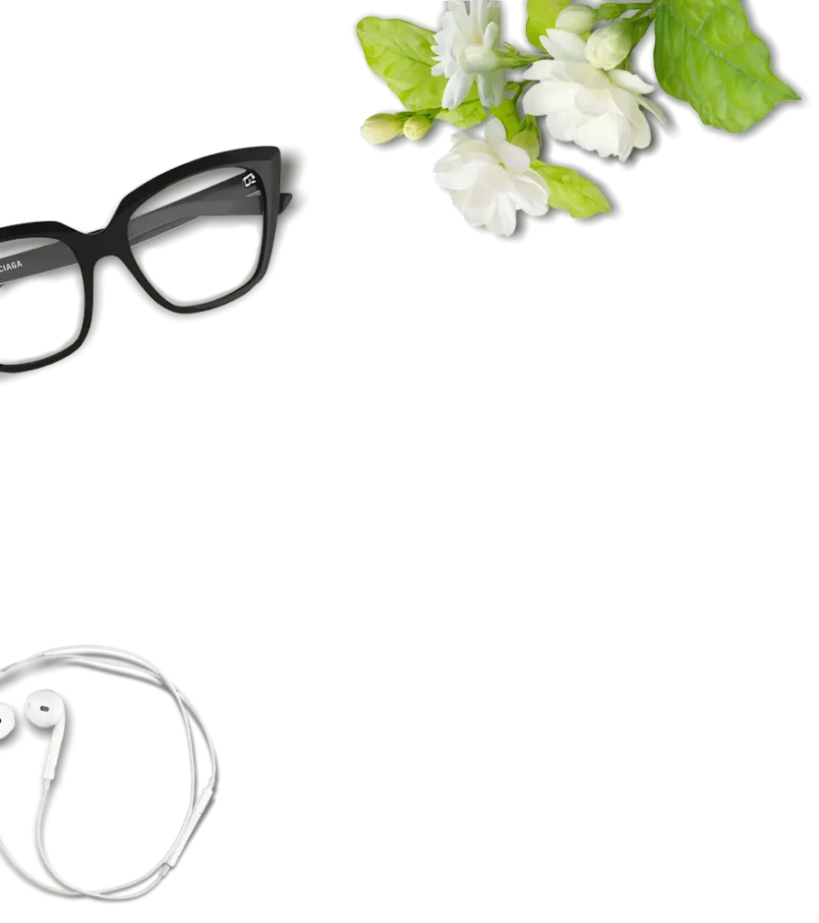 תמונת רקע של פרח, משקפיים ואוזניות